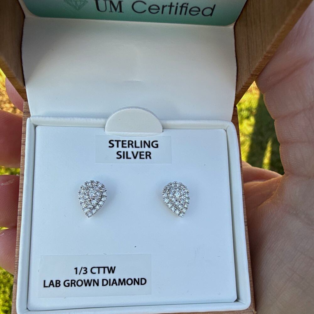 925 Sterling Silver Lab Created Diamond Pear Stud Earrings 0.33 CTW NEW